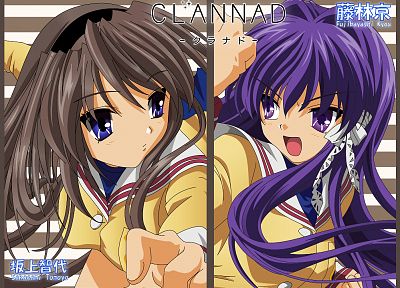 school uniforms, Clannad, Sakagami Tomoyo, Fujibayashi Kyou - related desktop wallpaper