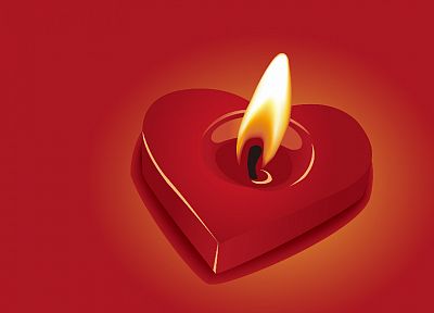 hearts, candles, red background - desktop wallpaper