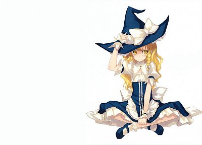blondes, video games, Touhou, long hair, Kirisame Marisa, hats, simple background, anime girls, witches, Shingo (Missing Link) - desktop wallpaper