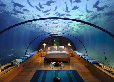 beds, fish, pillows, underwater, interior design - desktop wallpaper