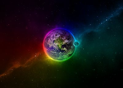 outer space, stars, planets, Earth, rainbows - desktop wallpaper