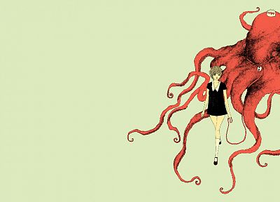 women, octopuses, somefield, Barnaby Ward - random desktop wallpaper