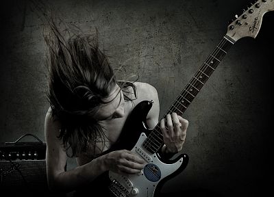 men, guitars, greyscale - desktop wallpaper