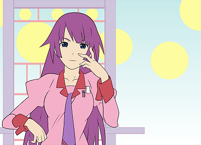 school uniforms, Bakemonogatari, purple hair, Senjougahara Hitagi, Monogatari series - random desktop wallpaper
