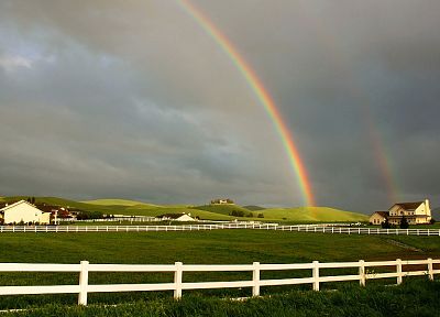 rainbows, double rainbow, farms - desktop wallpaper