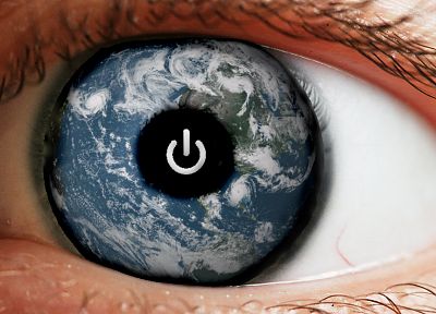 eyes, Earth, power button - duplicate desktop wallpaper