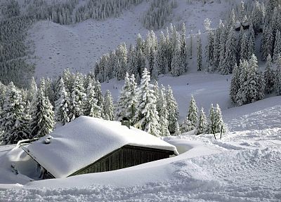 landscapes, nature, winter, snow, houses, rooftops - desktop wallpaper