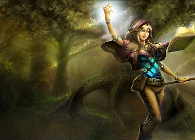 mage, video games, forests, League of Legends, sparkles, magic, capes, staff, Lux, potion, leather pants, armlet - related desktop wallpaper