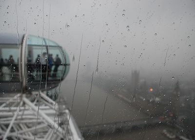 cityscapes, rain, London, fog, London Eye, rain on glass - random desktop wallpaper