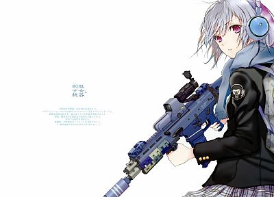 guns, weapons, Fuyuno Haruaki, artwork, 3D, simple background, anime girls - duplicate desktop wallpaper