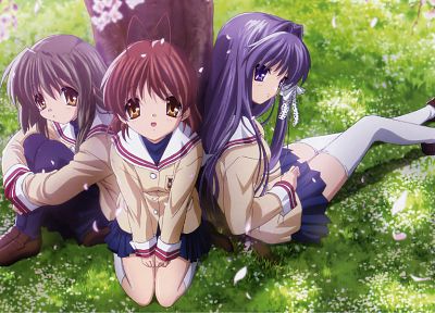 school uniforms, Clannad, Ibuki Fuko, Furukawa Nagisa, Fujibayashi Kyou - related desktop wallpaper