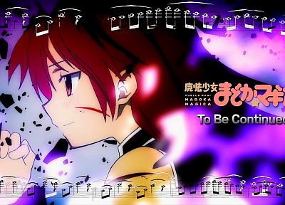 music, redheads, red eyes, Mahou Shoujo Madoka Magica, Sakura Kyouko, anime, anime girls - desktop wallpaper