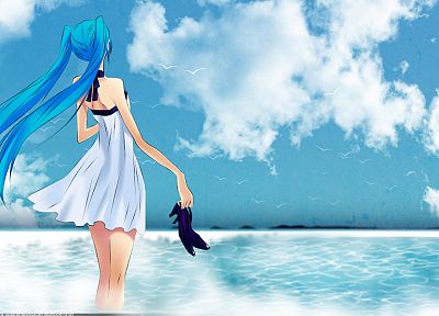 water, Vocaloid, Hatsune Miku, blue hair, anime girls - random desktop wallpaper