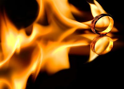 flames, fire, rings, black background - desktop wallpaper