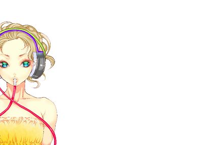 headphones, simple background, anime girls - duplicate desktop wallpaper
