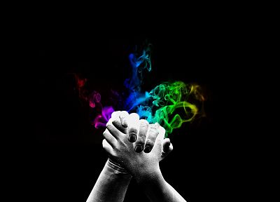 multicolor, hands, smokes, digital art - desktop wallpaper