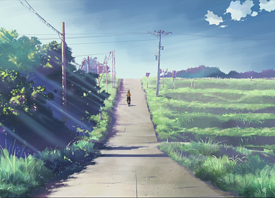 Makoto Shinkai, scenic, 5 Centimeters Per Second, artwork, anime, biking - desktop wallpaper