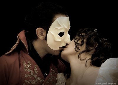 Emmy Rossum, masks, Gerard Butler, musical, Phantom of the Opera - desktop wallpaper
