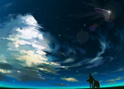 clouds, scenic, UFO, artwork, original characters - desktop wallpaper