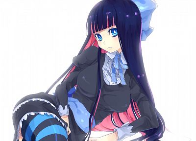 blue eyes, blue hair, pink hair, Panty and Stocking with Garterbelt, simple background, anime girls, Anarchy Stocking, striped legwear - desktop wallpaper