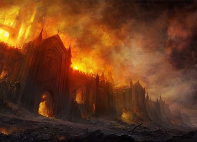 castles, fire, artwork - random desktop wallpaper