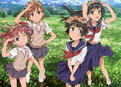 school uniforms, Misaka Mikoto, Toaru Kagaku no Railgun, Uiharu Kazari, Shirai Kuroko, loose socks, sailor uniforms, Saten Ruiko - desktop wallpaper