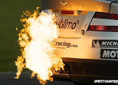 flames, cars, fire, Aston Martin, back view, vehicles, exhaust - related desktop wallpaper