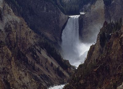 mountains, forests, Wyoming, Yellowstone, waterfalls, rivers, National Park - desktop wallpaper