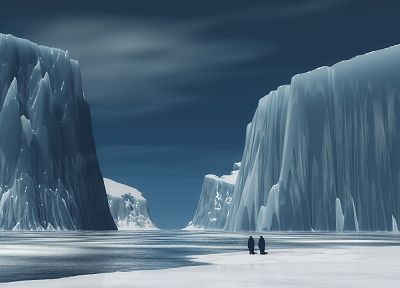 penguins, icebergs, The South Pole - random desktop wallpaper