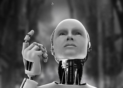 robot, white, robots, Android, technology, machines, monochrome, science fiction, water drops, i Robot, greyscale - desktop wallpaper
