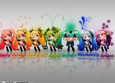 Vocaloid, Hatsune Miku, chibi, detached sleeves - duplicate desktop wallpaper