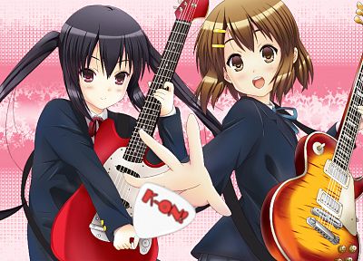 K-ON!, Hirasawa Yui, guitars, twintails, Nakano Azusa, anime - related desktop wallpaper