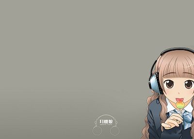headphones, school uniforms, lollipops, anime, simple background, anime girls - random desktop wallpaper