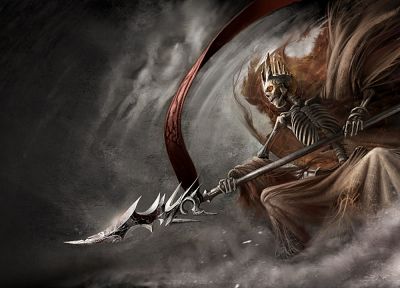video games, smoke, weapons, skeletons, artwork, spears, banner, Lich, The dark eye - desktop wallpaper
