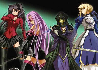 Fate/Stay Night, Tohsaka Rin, anime, Saber, Rider (Fate/Stay Night), Caster (Fate/Stay Night), Fate series - desktop wallpaper