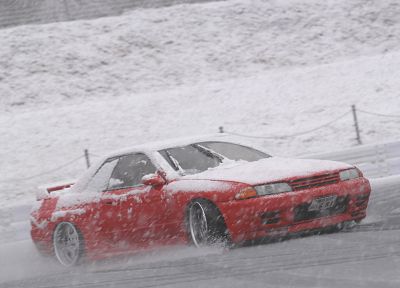 snow, drifting cars, Nissan, Nissan Skyline R32 - desktop wallpaper