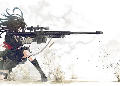 guns, school uniforms, anime, simple background, anime girls, Kozaki Yusuke, original characters - related desktop wallpaper