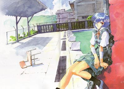 school uniforms, Ayanami Rei, Neon Genesis Evangelion - duplicate desktop wallpaper