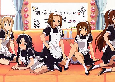 K-ON!, maids, glasses, Hirasawa Yui, red eyes, Akiyama Mio, Tainaka Ritsu, Kotobuki Tsumugi, Yamanaka Sawako, meganekko, Kuronuma Sawako, anime girls - random desktop wallpaper