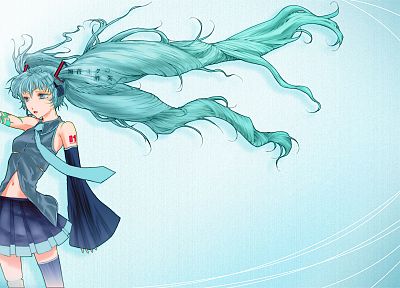 Vocaloid, Hatsune Miku, tie, skirts, long hair, aqua hair, anime girls, detached sleeves - random desktop wallpaper