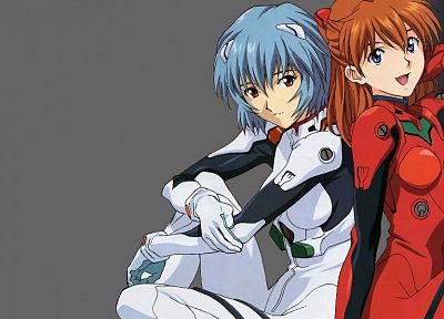 Ayanami Rei, Neon Genesis Evangelion, Asuka Langley Soryu, simple background, anime girls - related desktop wallpaper