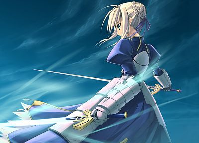blondes, Fate/Stay Night, dress, green eyes, armor, Green River, Type-Moon, Saber, swords, Fate series, Shingo (Missing Link) - related desktop wallpaper