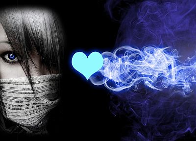women, blue, eyes, smoke, emo, hearts - random desktop wallpaper