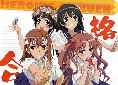 brunettes, school uniforms, Misaka Mikoto, Toaru Kagaku no Railgun, Uiharu Kazari, Shirai Kuroko, Saten Ruiko, Toaru Majutsu no Index - related desktop wallpaper