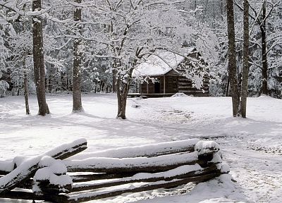 mountains, winter, snow, Tennessee, cabin, National Park - random desktop wallpaper