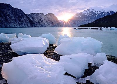 ice, sunrise, mountains, nature, winter, snow, Boeing KC-767 - related desktop wallpaper