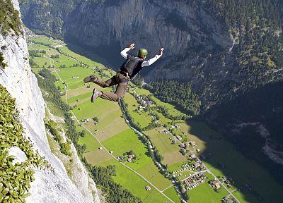 Switzerland, extreme sports, BASE Jumping, arms raised - random desktop wallpaper
