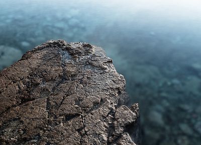water, rocks, stones, cliffs, depth of field - desktop wallpaper