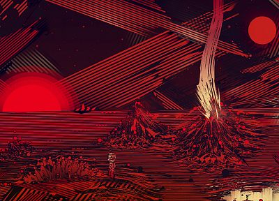 outer space, red, Mars, artwork, Matei Apostolescu - random desktop wallpaper