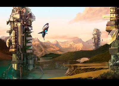 mountains, aircraft, futuristic, spaceships, science fiction, vehicles - random desktop wallpaper